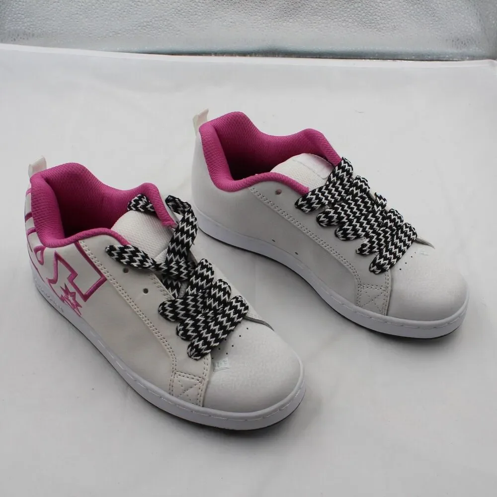 DC Court Graffik Size 6.5Y Youth Padded Low Top Skate Shoes Sneakers White Pink